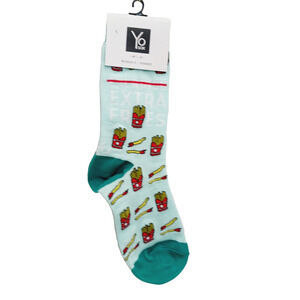 Yo Sox Socks Crew Women Boy Exercise Extra Fries French Fried Potatoes NWT NEW